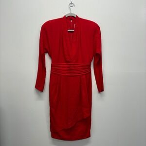 Vintage 80's Daymor Couture Red Quilted Waist Tulip Skirt Cocktail Dress Size 8